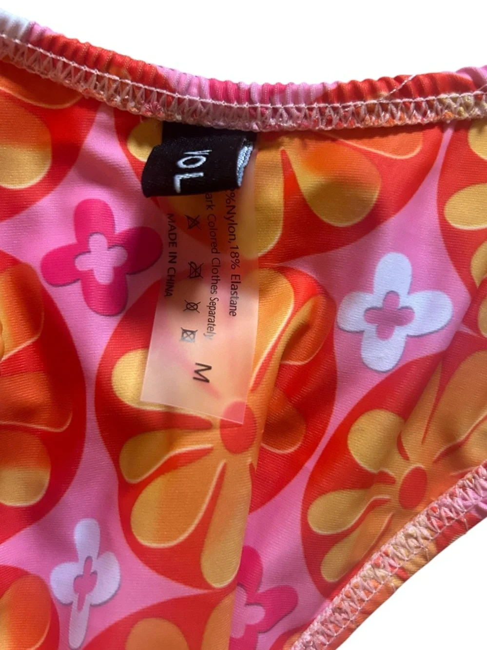 VOLAFA Pink and Orange Floral Smocked Textured Scoop Print Ruched Bikini Set